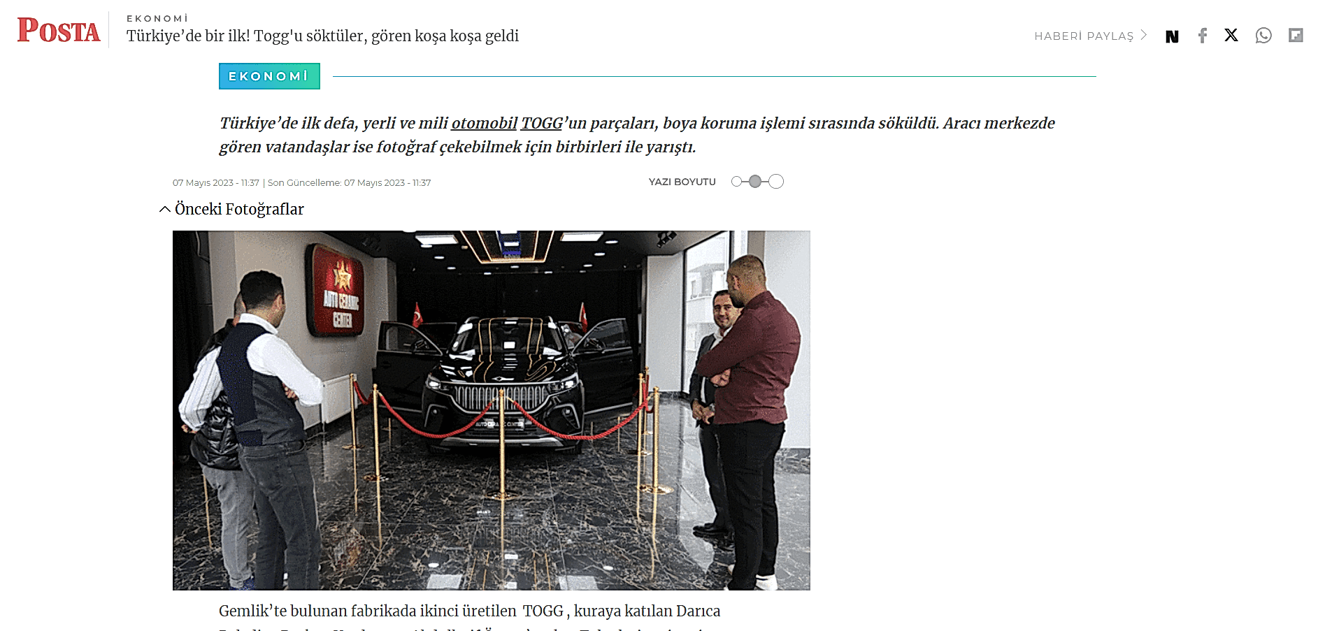 POSTA GAZETESİ; Türkiye’de bir ilk! Togg'u söktüler, gören koşa koşa geldi